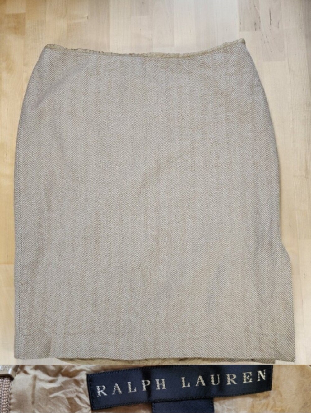 Ralph Lauren Black Label 100% Lambswool Beige Herringbone Pencil Skirt